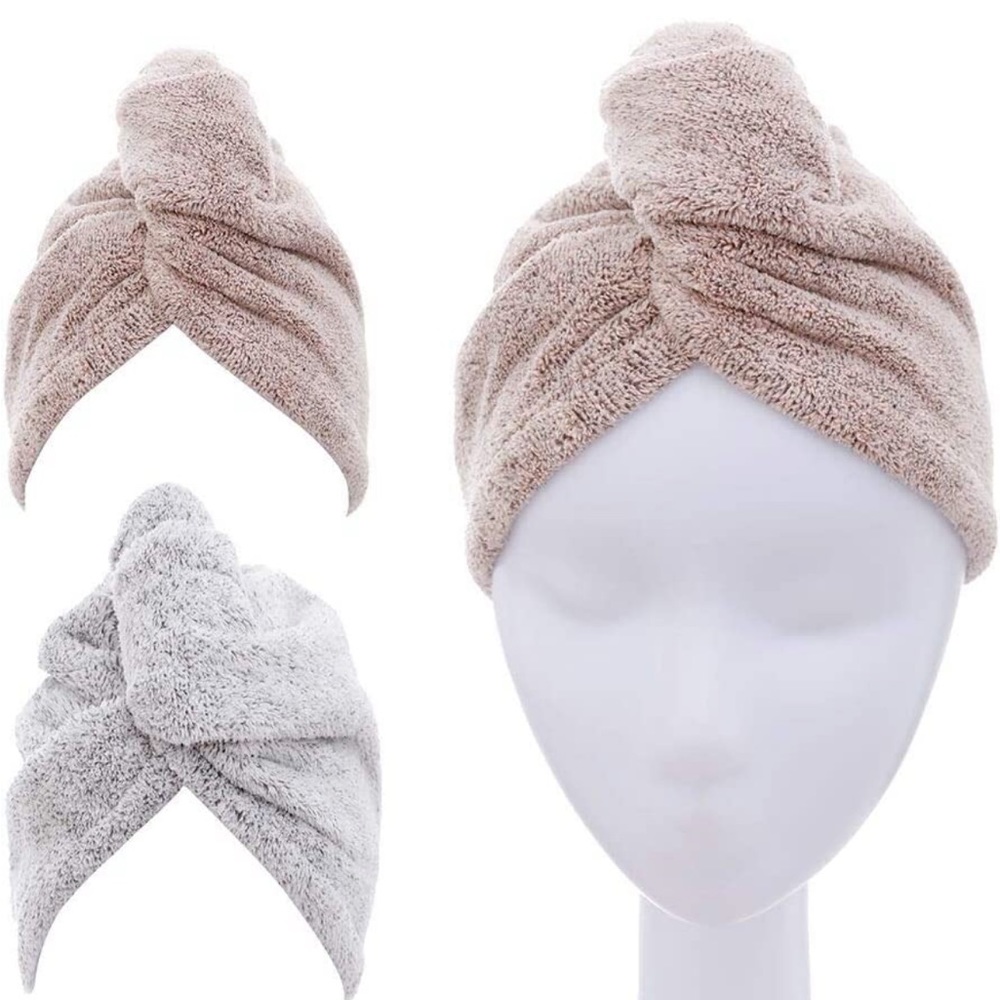 Hair Towel Wrap (2 Pack - Gray and Pink)